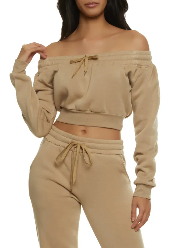 Off the Shoulder Drawstring Cropped Sweatshirt sold by Rainbow