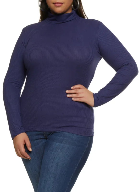 Plus Size Ribbed Knit Turtleneck Top sold by Rainbow