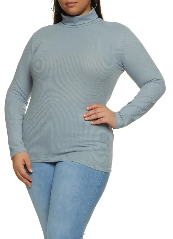 Plus Size Ribbed Knit Turtleneck Top sold by Rainbow