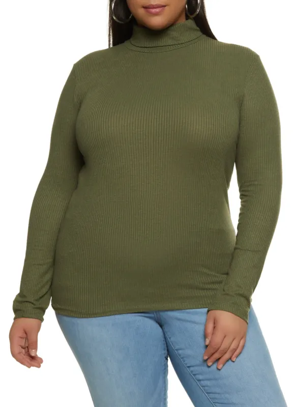 Plus Size Ribbed Knit Turtleneck Top sold by Rainbow