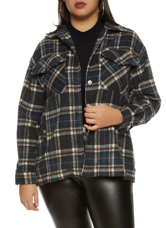 Plus Size Plaid Brushed Knit Shacket sold by Rainbow