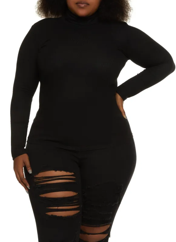 Plus Size Ribbed Knit Turtleneck Top sold by Rainbow