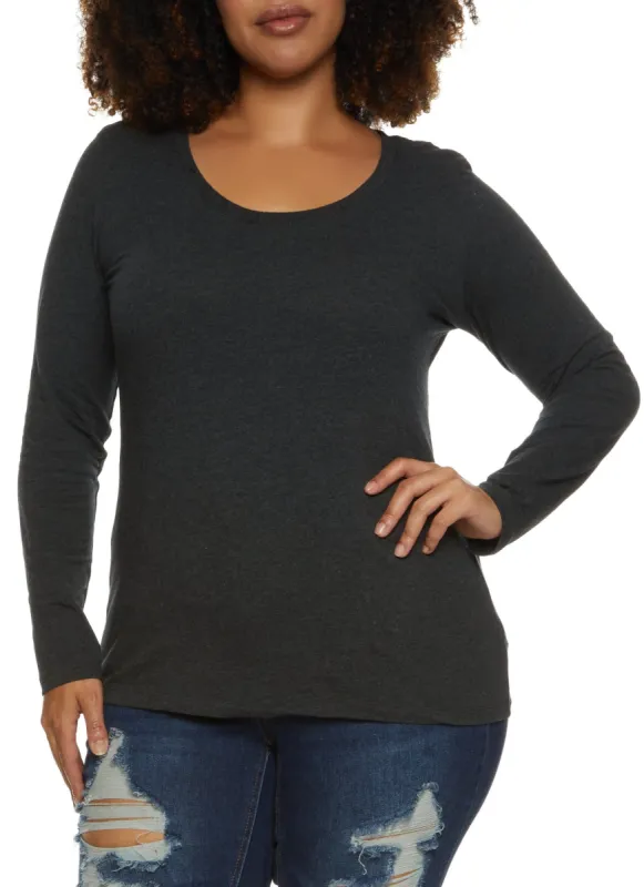 Plus Size Basic Long Sleeve Scoop Neck Top sold by Rainbow