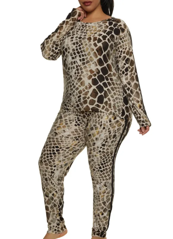 Plus Size Animal Print Long Sleeve Pajama Top and Leggings sold by Rainbow