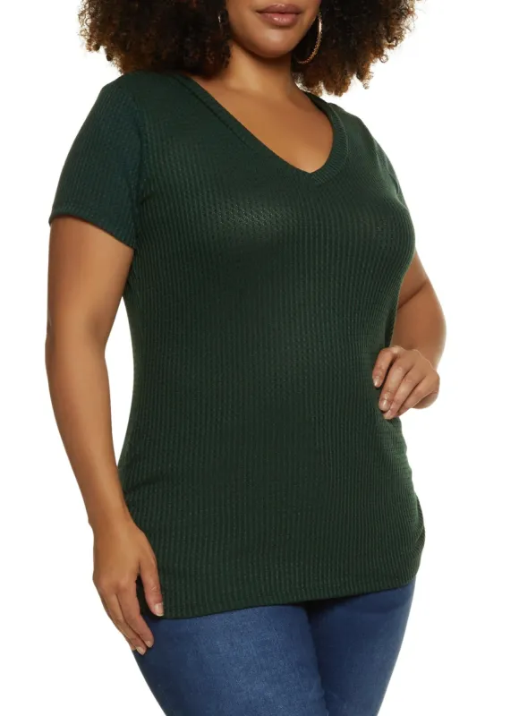 Plus Size Waffle Knit Ruched Side Tee sold by Rainbow
