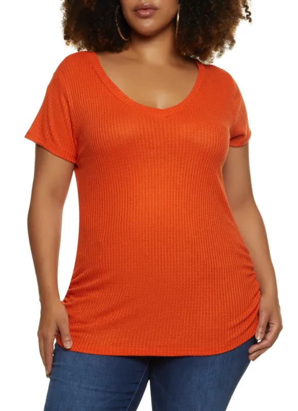 Plus Size Waffle Knit Ruched Side Tee sold by Rainbow