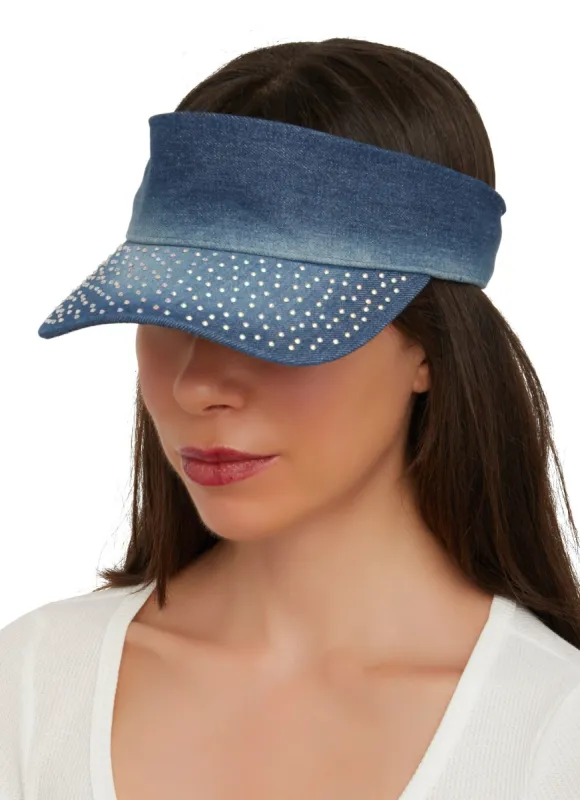 Rhinestone Denim Visor sold by Rainbow