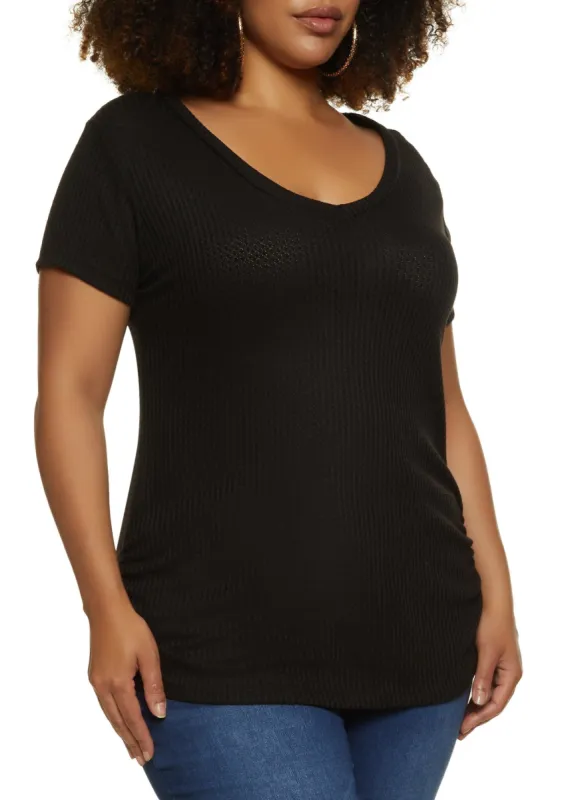 Plus Size Waffle Knit Ruched Side Tee sold by Rainbow