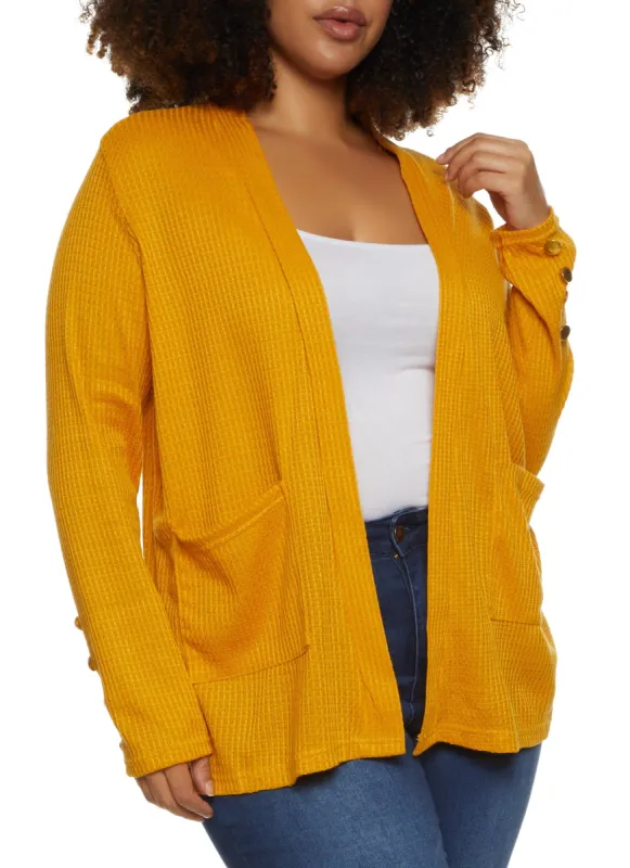 Plus Size Waffle Knit Open Front Cardigan sold by Rainbow