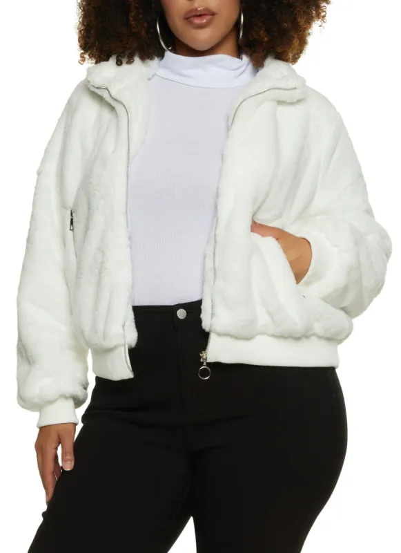 Plus Size Faux Fur Zip Up Jacket sold by Rainbow