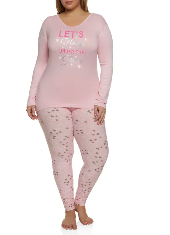 Plus Size Under the Stars Pajama Top and Printed Lounge Pants sold by Rainbow