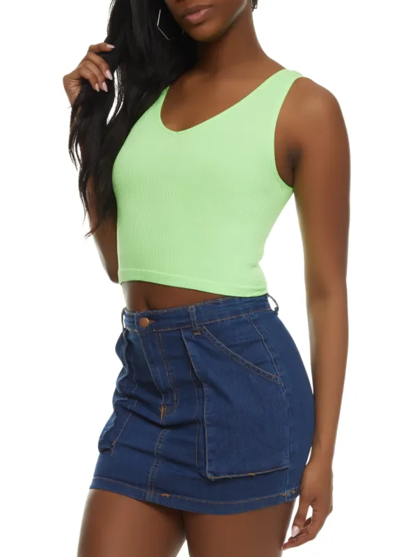 Seamless Ribbed Knit V Neck Cropped Tank Top sold by Rainbow