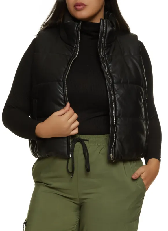 Plus Size Faux Leather Quilted Puffer Vest sold by Rainbow
