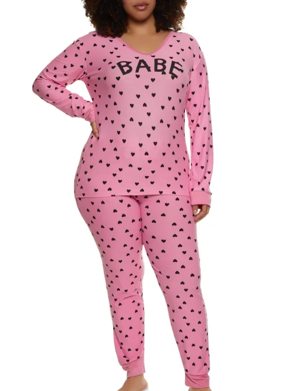 Plus Size Babe Heart Printed Pajama Top and Pants sold by Rainbow