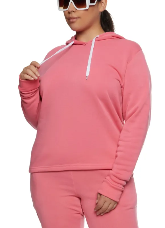 Plus Size Solid Pullover Hoodie sold by Rainbow