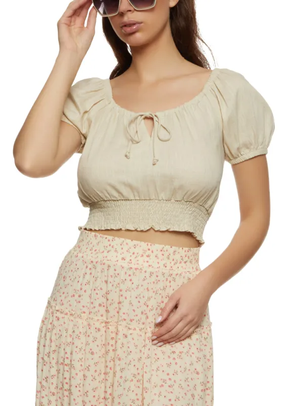 Tie Front Smocked Peasant Top sold by Rainbow