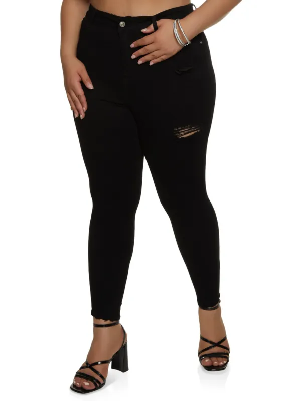 Plus Size WAX Distressed High Rise Skinny Jeans sold by Rainbow