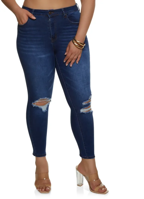 Plus Size WAX Ripped Knee Distressed Jeans made by Rainbow