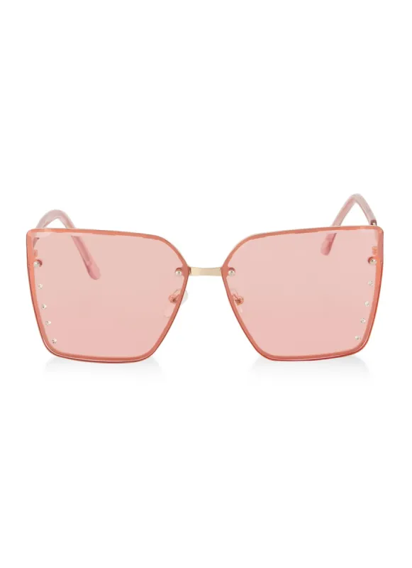 Oversized Rhinestone Lens Detail Sunglasses sold by Rainbow