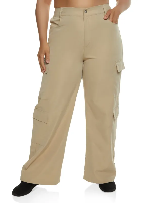 Plus Size Poplin Wide Leg Cargo Pants sold by Rainbow