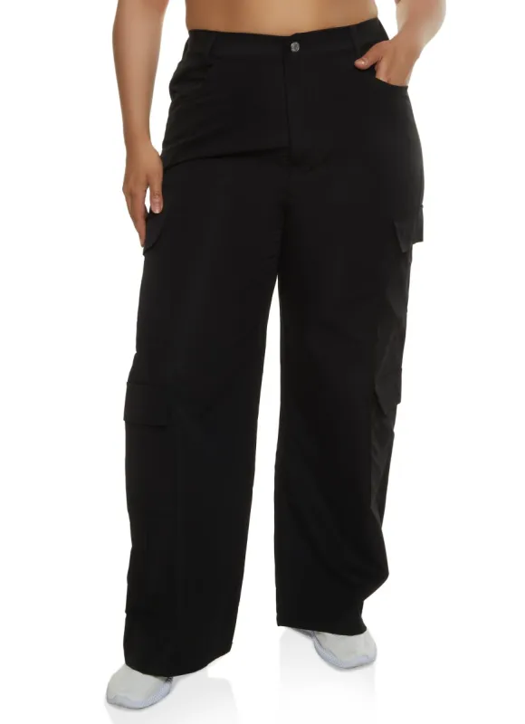 Plus Size Poplin Wide Leg Cargo Pants sold by Rainbow