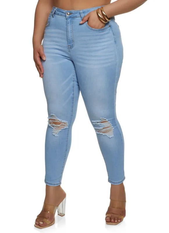 Plus Size WAX Ripped Knee Distressed Jeans made by Rainbow