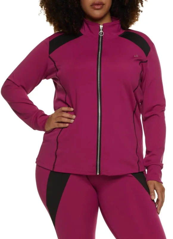Plus Size Color Blocked Detail Zip Front Track Jacket sold by Rainbow