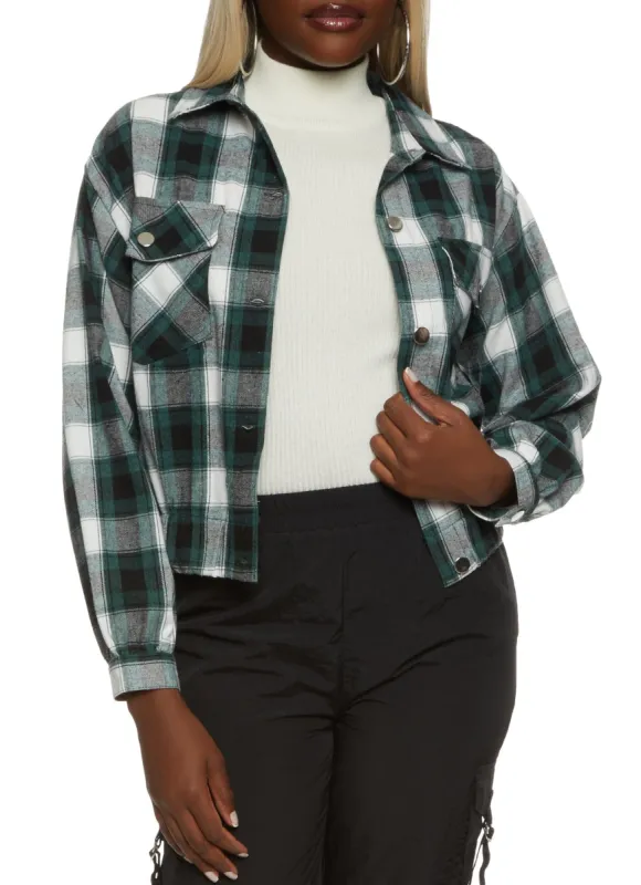 Plaid Button Front Pocket Detail Shacket sold by Rainbow