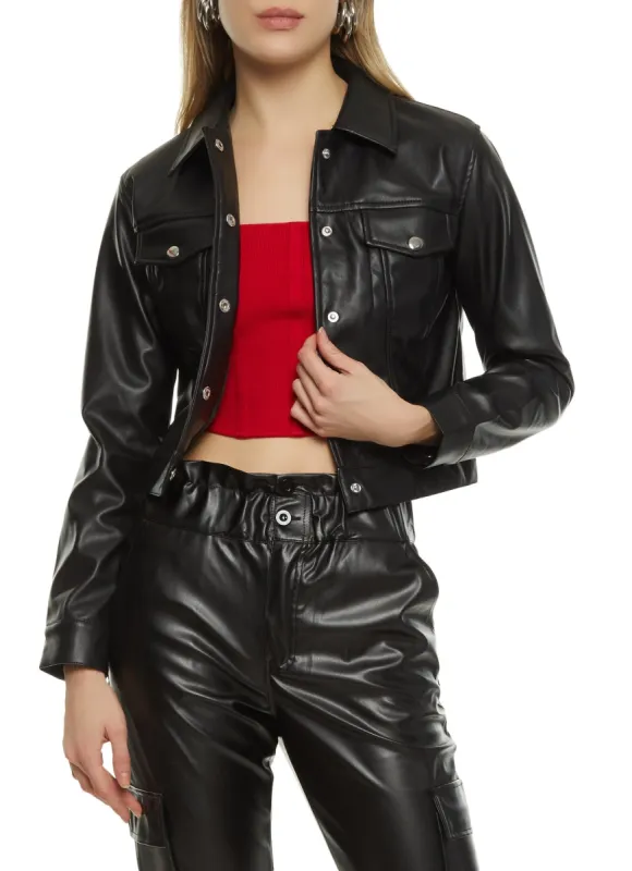 Faux Leather Snap Button Shacket sold by Rainbow