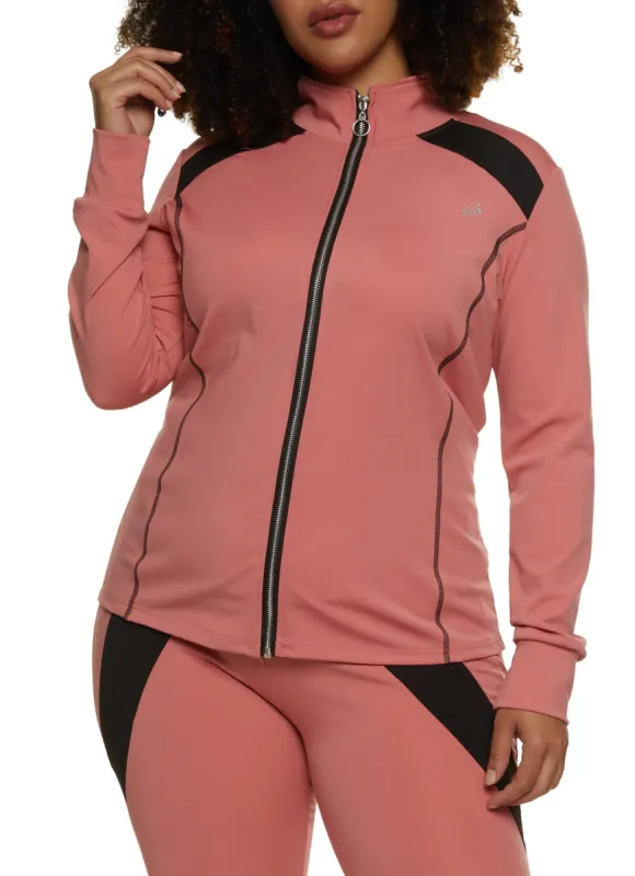 Plus Size Color Blocked Detail Zip Front Track Jacket sold by Rainbow