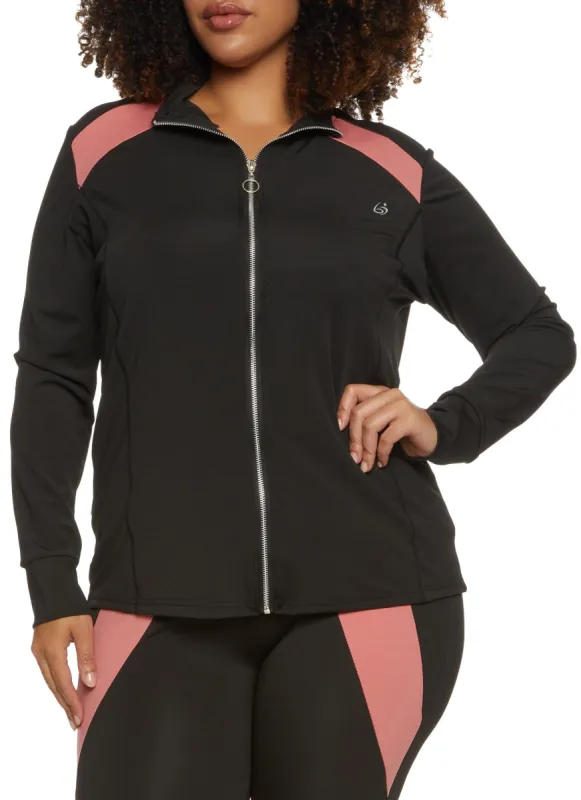 Plus Size Color Blocked Detail Zip Front Track Jacket sold by Rainbow