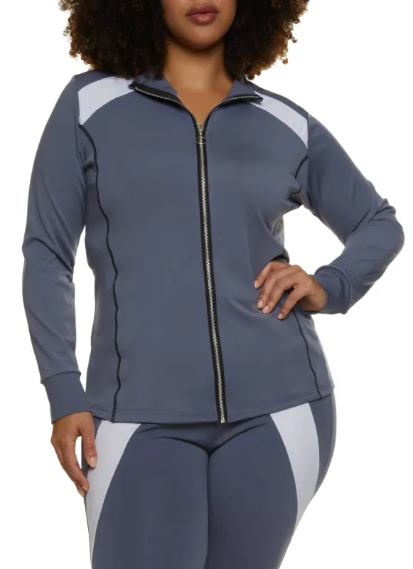 Plus Size Color Blocked Detail Zip Front Track Jacket sold by Rainbow