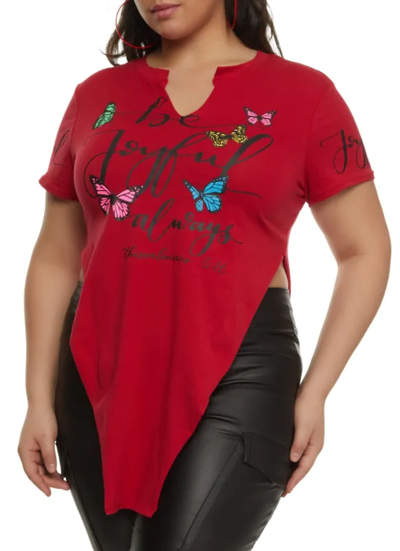 Plus Size Be Joyful Always Notch Neck Top made by Rainbow