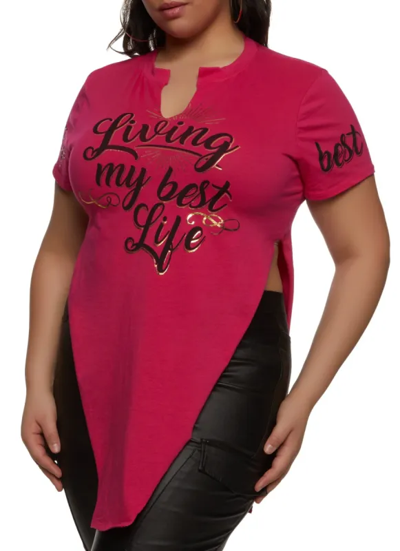 Plus Size Living My Best Life Notch Neck Top sold by Rainbow