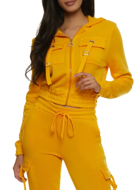 Fleece Full Zip Cropped Cargo Hoodie sold by Rainbow