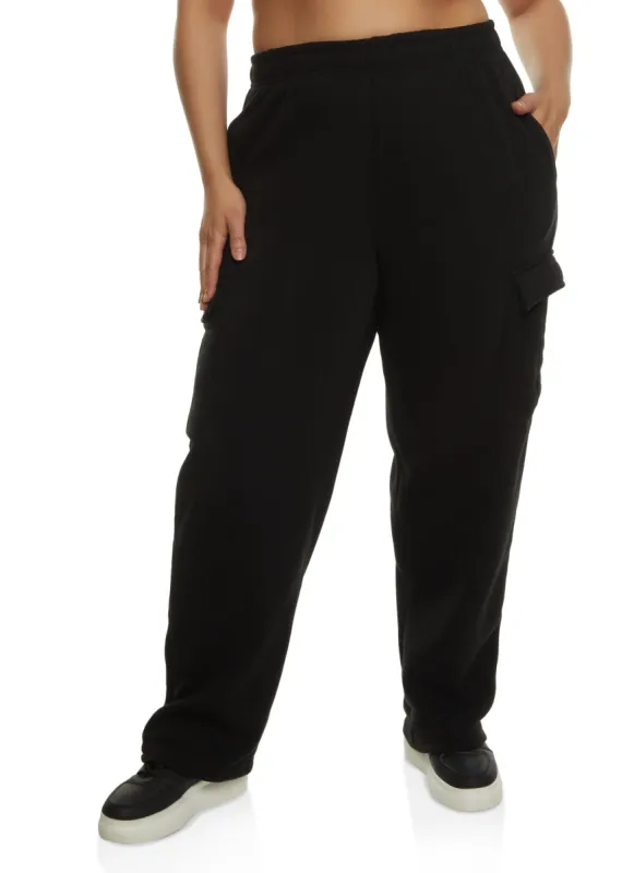 Plus Size Cargo Pocket Straight Leg Sweatpants sold by Rainbow