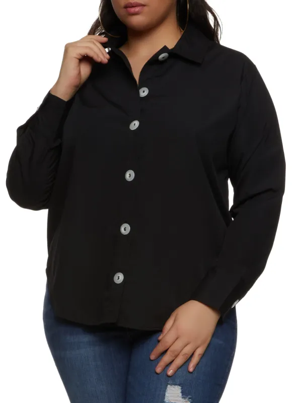 Plus Size Long Sleeve Button Front Shirt sold by Rainbow