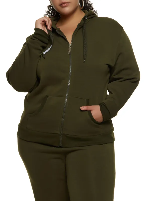 Plus Size Fleece Zip Front Hoodie sold by Rainbow
