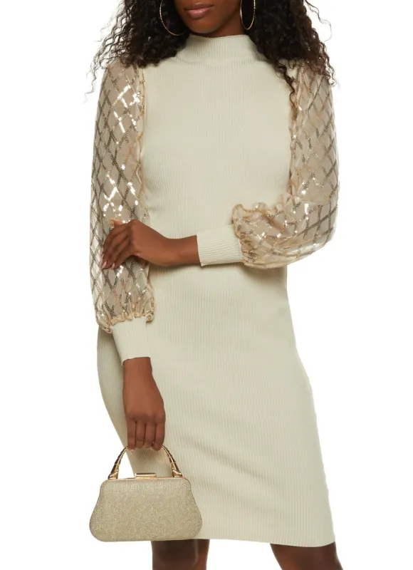 Mesh Sequin Sleeve Sweater Dress sold by Rainbow