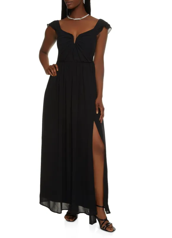 Flutter Sleeve Chiffon Maxi Dress sold by Rainbow