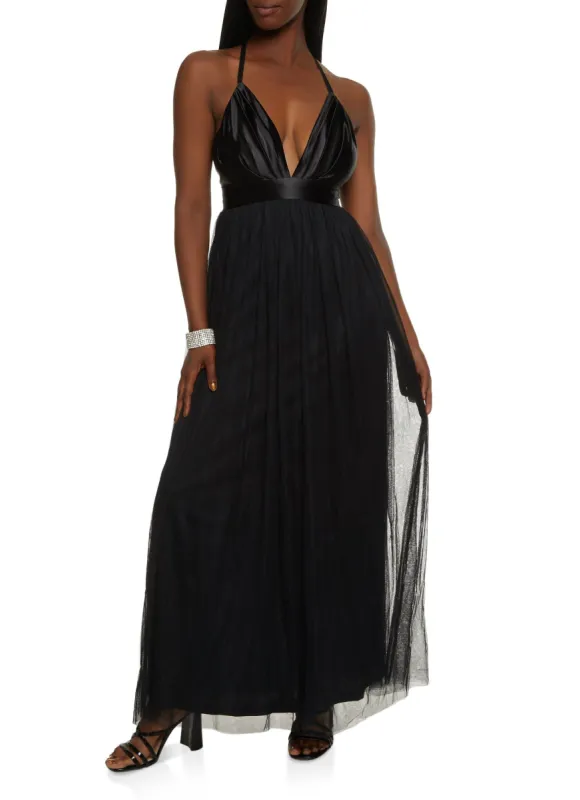 Plunge Tulle Maxi Dress sold by Rainbow