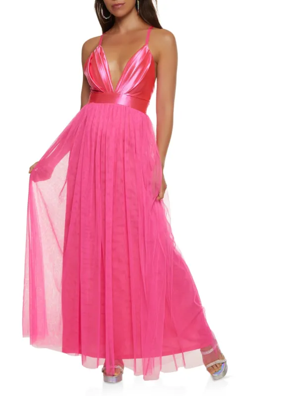 Plunge Tulle Maxi Dress sold by Rainbow