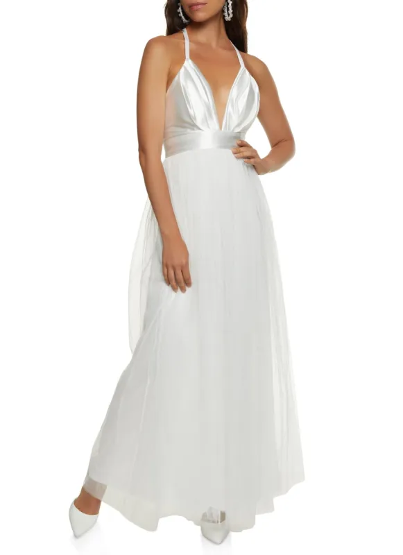 Plunge Tulle Maxi Dress sold by Rainbow