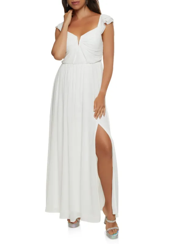 Flutter Sleeve Chiffon Maxi Dress sold by Rainbow