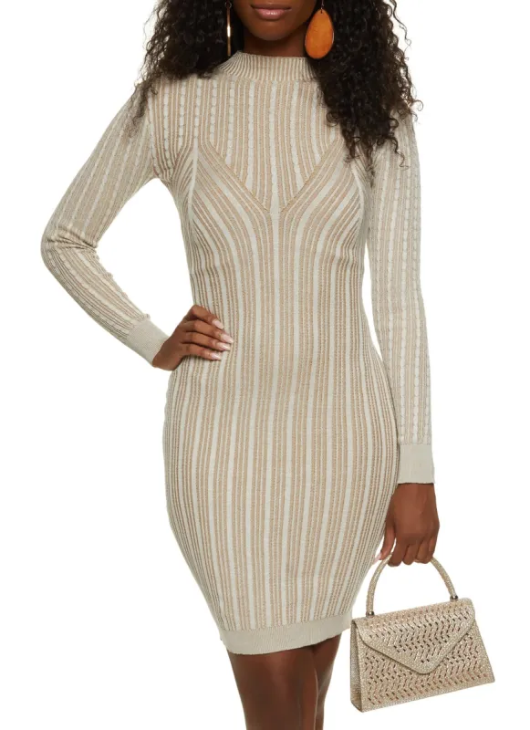 Textured Knit Mock Neck Sweater Dress sold by Rainbow