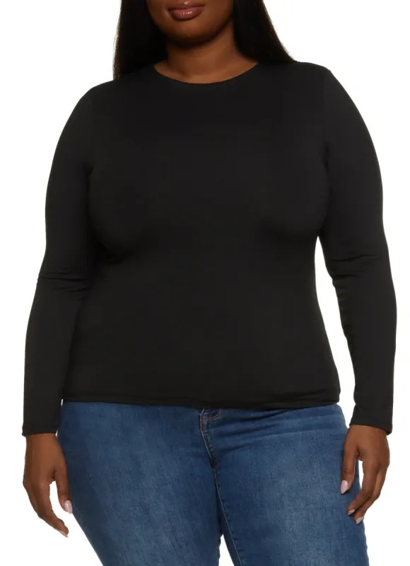 Plus Size Crew Neck Long Sleeve Top sold by Rainbow
