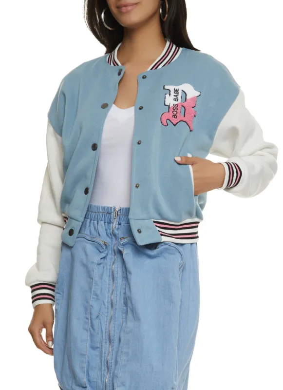 Boss Babe Chenille Patch Varsity Jacket sold by Rainbow