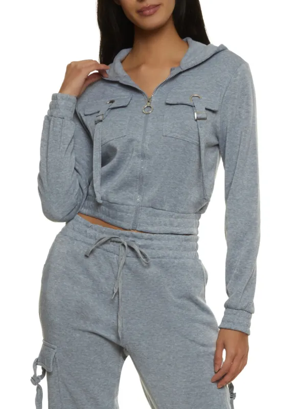 Fleece Full Zip Cropped Cargo Hoodie sold by Rainbow