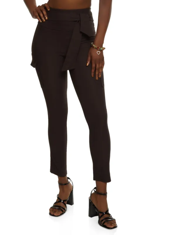 Crepe Knit Tie Waist Cargo Pocket Pants sold by Rainbow