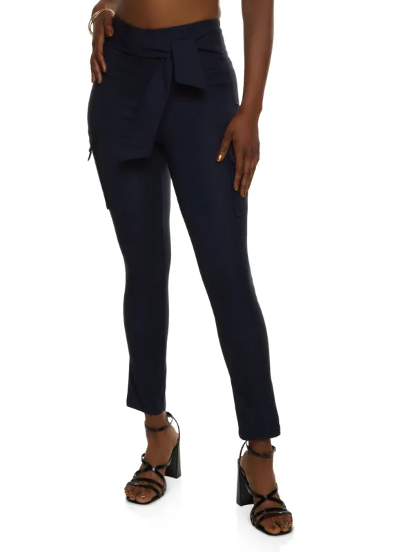 Crepe Knit Tie Waist Cargo Pocket Pants sold by Rainbow